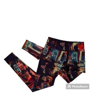 ONZIE PANTS LEGGINGS ACTIVE BLUE PINK GREEN RED ABSTRACT SIZE S/M